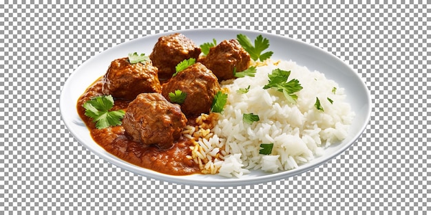 맛있는 집에서 만든 Kofta 라이스 플레이트는 투명한 배경에 격리되어 있습니다.