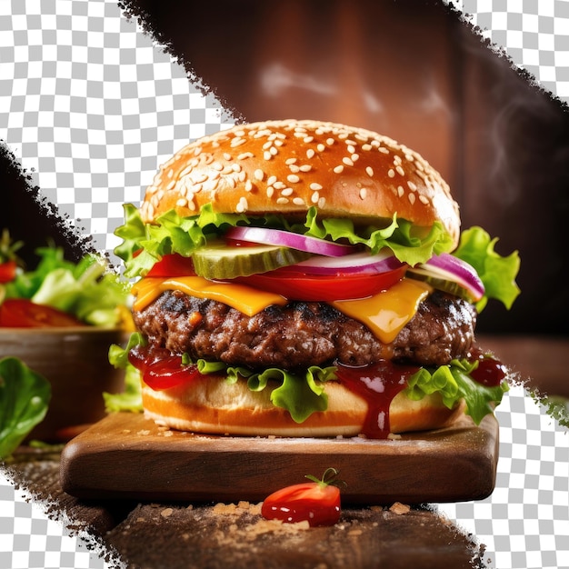 PSD un gustoso hamburger fatto in casa servito su uno sfondo trasparente