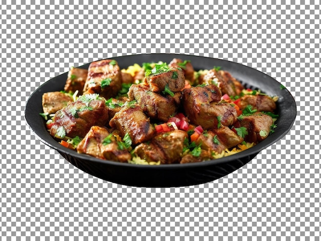 PSD tasty homemade chapli kebabs with vegetable slices on transparent background