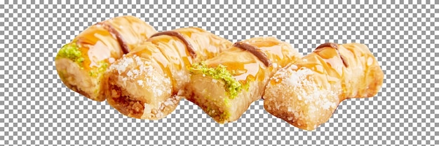 PSD tasty honey baklava dish isolated on transparent background