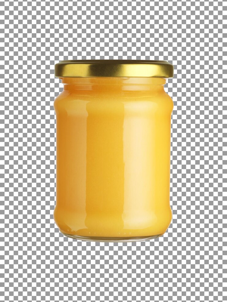 PSD баночка вкусного меда с золотой крышкой на прозрачном фоне