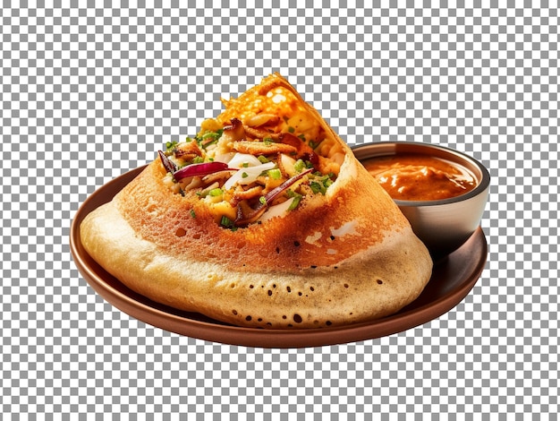 PSD Вкусное индийское блюдо доса с соусом на тарелке на прозрачном фоне