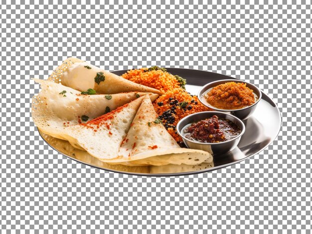 Tasty indian dosa dish with sauce isolated on transparent background