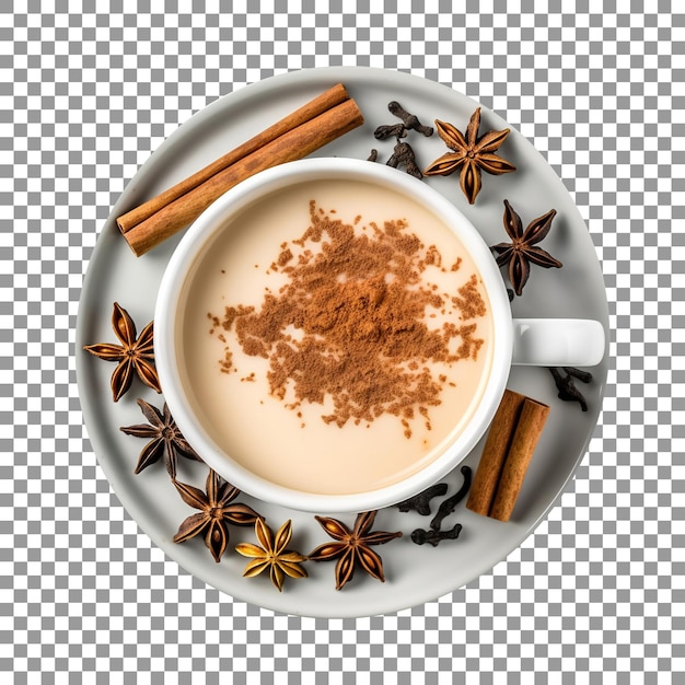 PSD tasty indian masala chai with spices isolated on transparent background