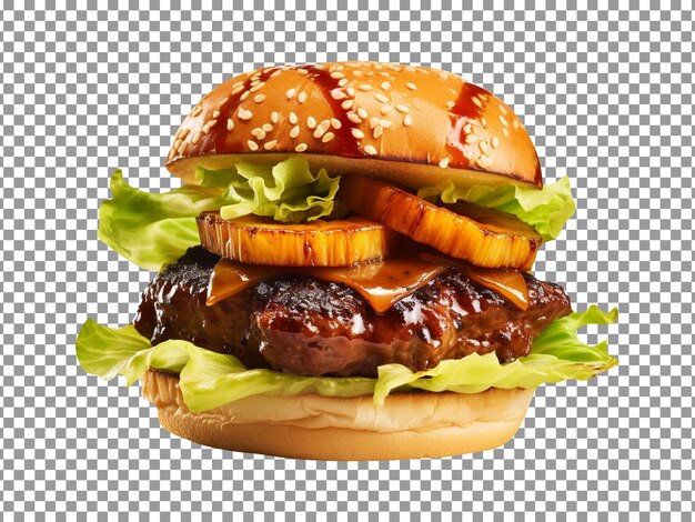 PSD tasty juicy meal burger isolated on transparent background