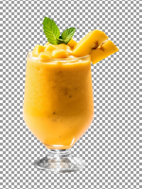 Tasty mango and pineapple smoothie glass isolated on transparent background