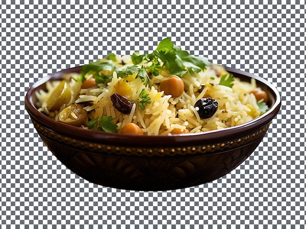 Tasty matar pulao in clay pot isolated on transparent background
