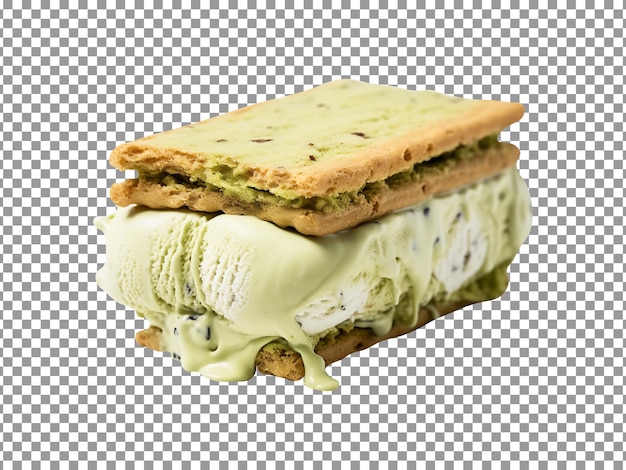 Tasty matcha green tea ice cream sandwich isolated on transparent background