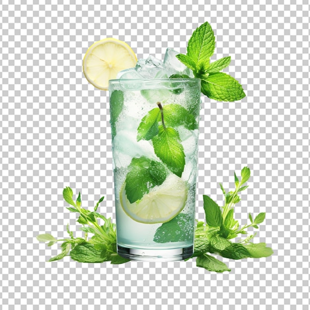 PSD tasty mint julep cocktail glass isolated on transparent background