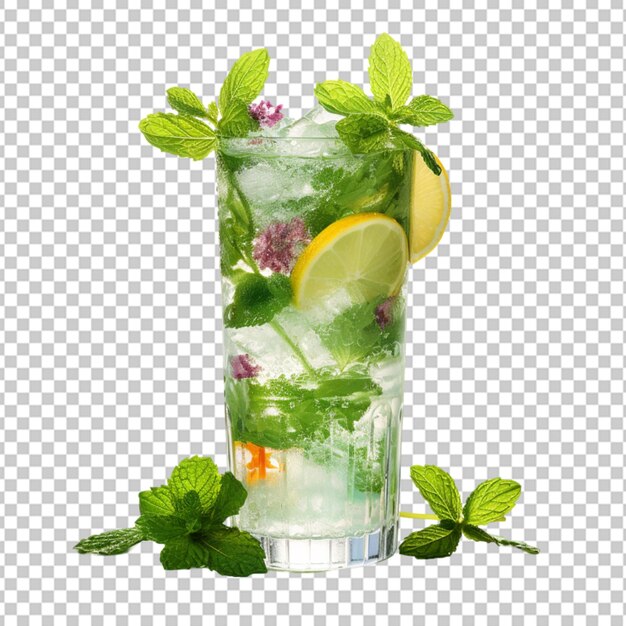 PSD tasty mint julep cocktail glass isolated on transparent background