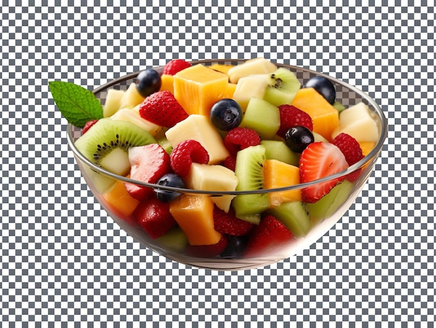 PSD tasty mix fruit salad in glass bowl isolated on transparent background