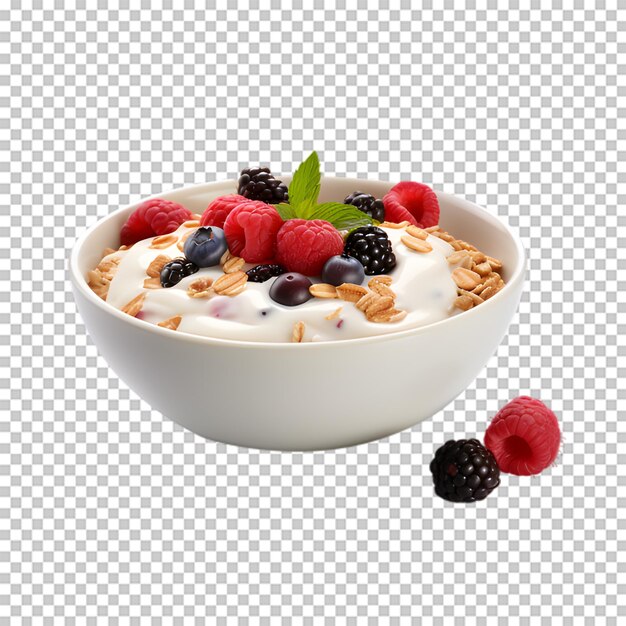 PSD Вкусная миска с фруктовым йогуртом, изолированная на прозрачном фоне
