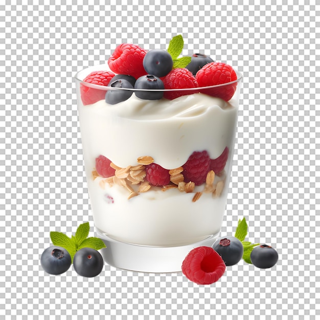 Tasty mix fruit yogurt bowl isolated on transparent background