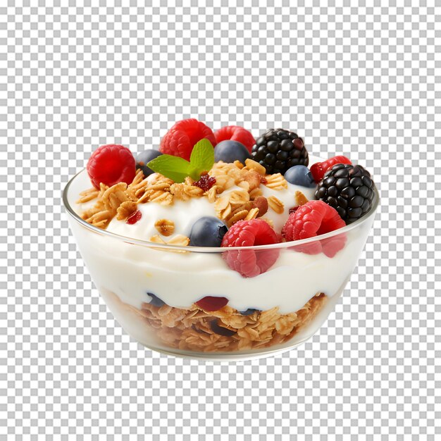 Tasty mix fruit yogurt bowl isolated on transparent background