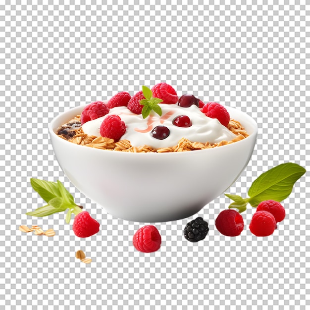 Tasty mix fruit yogurt bowl isolated on transparent background