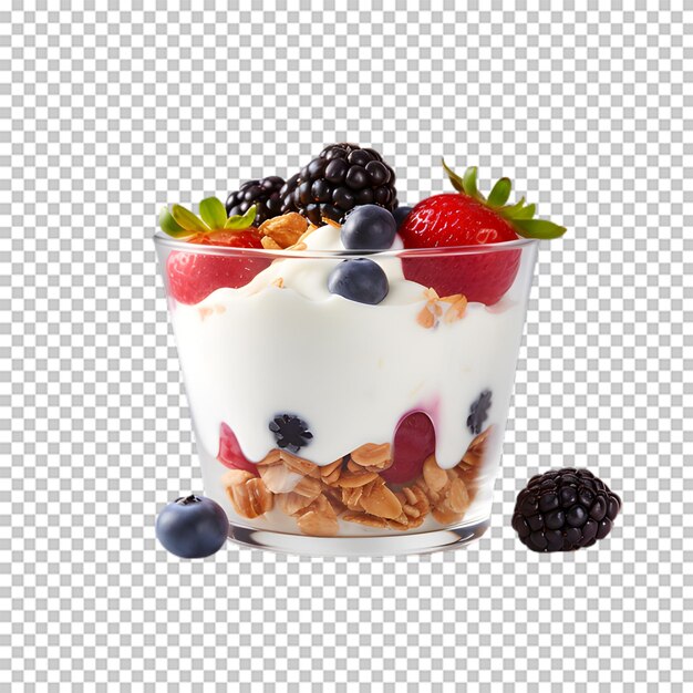 Tasty mix fruit yogurt bowl isolated on transparent background