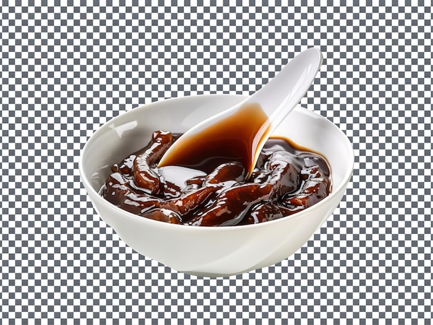 Tasty oyster sauce in bowl isolated on transparent background