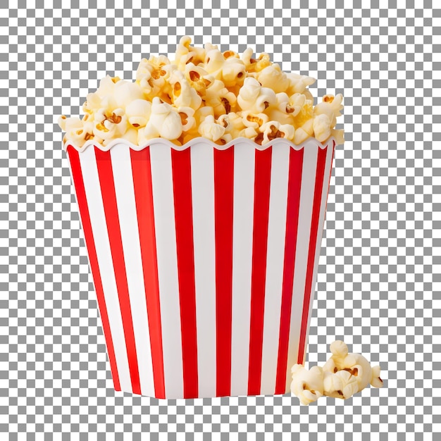 Tasty popcorns in a white and red strips cup isolated on transparent background