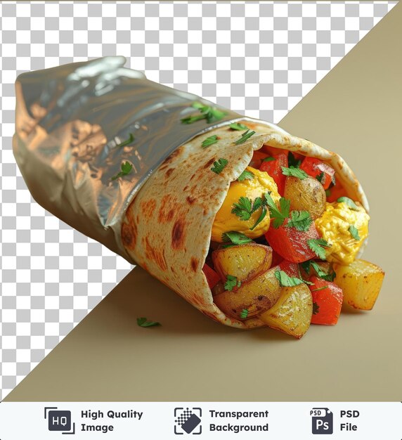 PSD tasty potato and egg breakfast burrito in a wrapper