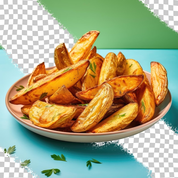 PSD 투명한 배경에 구운 맛있는 감자 웨지