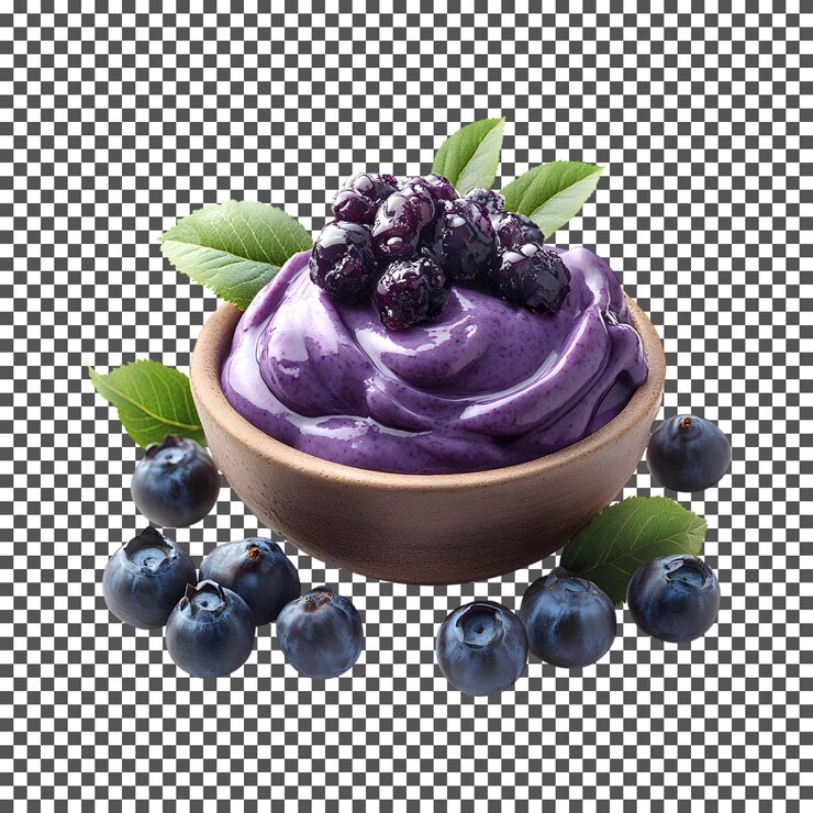 PSD tasty prune flavored yogurt isolated on transparent background