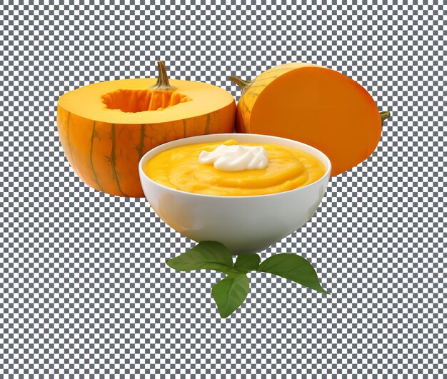 PSD tasty pumpkin soup in a bowl isolated on transparent background