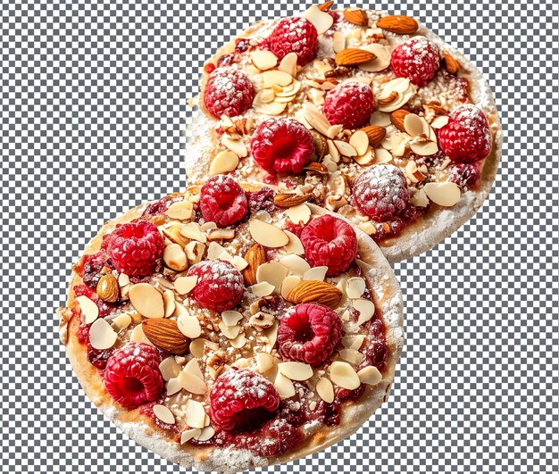 PSD tasty raspberry almond breakfast pizzas isolated on transparent background