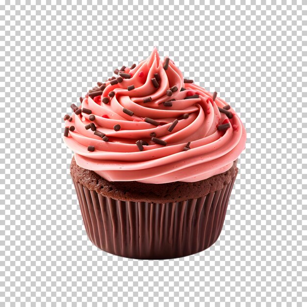 PSD saggioso cupcake al cioccolato rosso isolato su uno sfondo trasparente