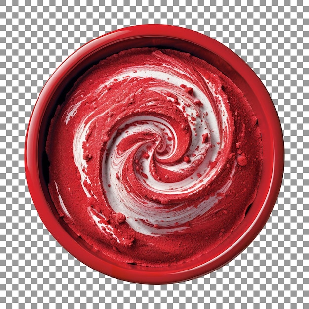 PSD Вкусная миска с мороженым из красного бархата, изолированная на прозрачном фоне