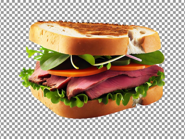 Tasty roast beef sandwich isolated on transparent background