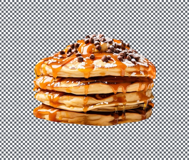 tasty salted caramel pancakes stack isolated on transparent background