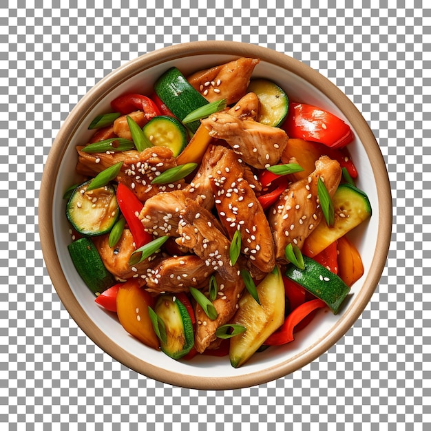 PSD tasty sesame seed chicken with vegetables on transparent background