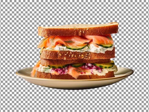 PSD tasty smoked salmon sandwich isolated on transparent background