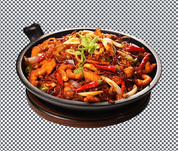 PSD tasty spicy numbing stir fry pot isolated on transparent background