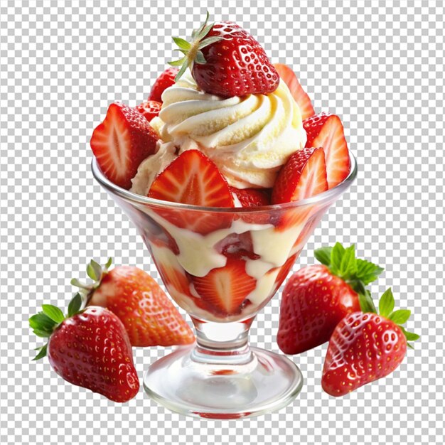 PSD tasty strawberry sundae on transparent background