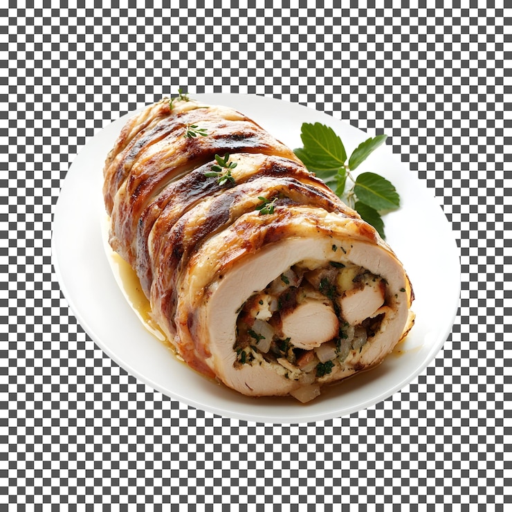PSD tasty turkey roulade with stuffing isolated on transparent background