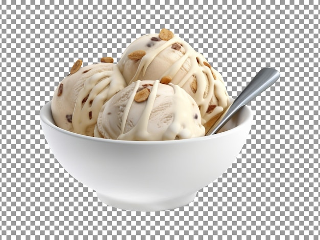 PSD tasty vanilla ice cream with nuts on transparent background