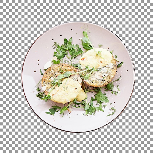 Tasty vegan muffins with veg salad on transparent background