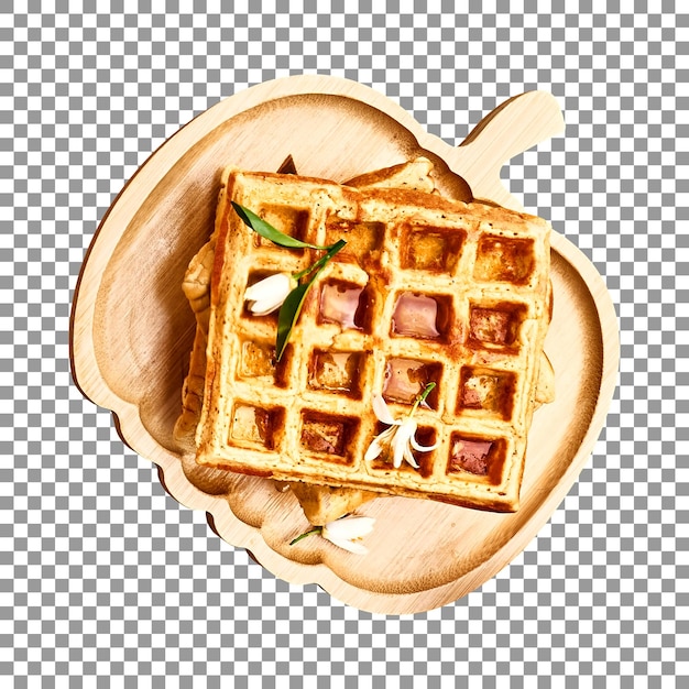 PSD tasty waffles on pumpkin shape tray with transparent background