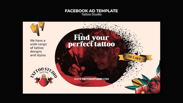 PSD disegno del modello di annuncio di facebook del tatuaggio