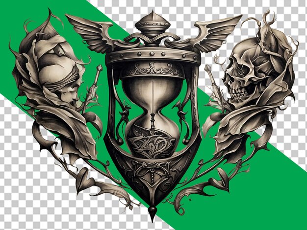 PSD tattoo of hourglass with shield and sword