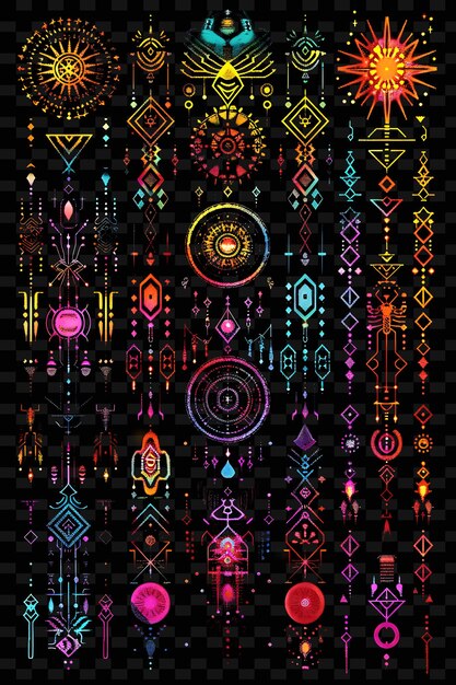 Tattoo trellises pixel art with intricate designs and patter creative texture y2k neon item designs