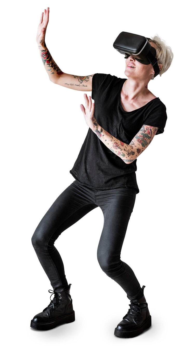 PSD tattooed woman enjoying vr