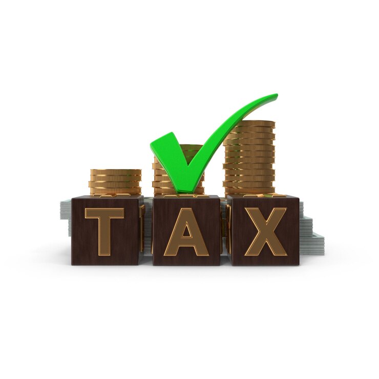 PSD tax concept with money blocks and green check mark