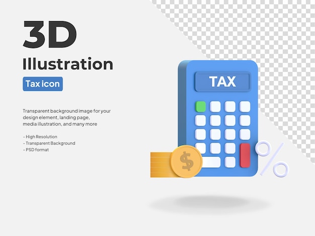 Калькулятор счетчика налогов со значком монеты 3d оказанная иллюстрация