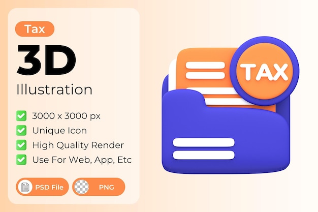 PSD tax document 3d illustration