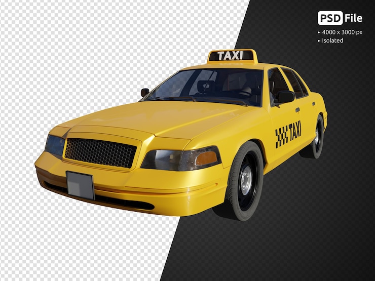 PSD taxi cabine voorste hoekmening geïsoleerde 3d render