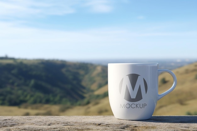 PSD tea cup mockup on a hill