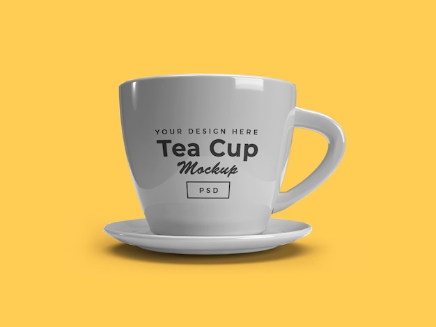 Tea Cup on Plate 3D Mockup Design