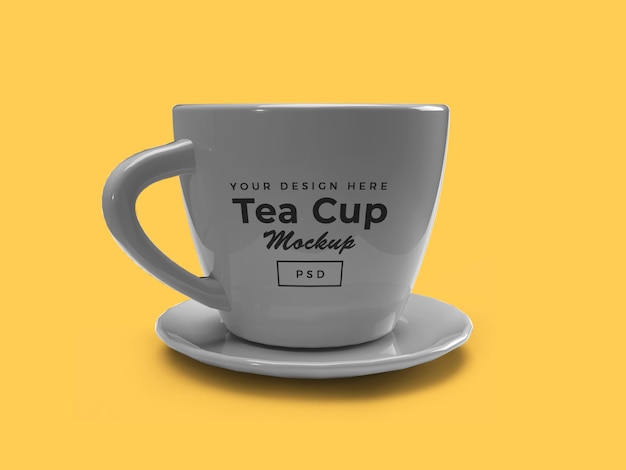 Tea cup on plate 3d mockup isolated design